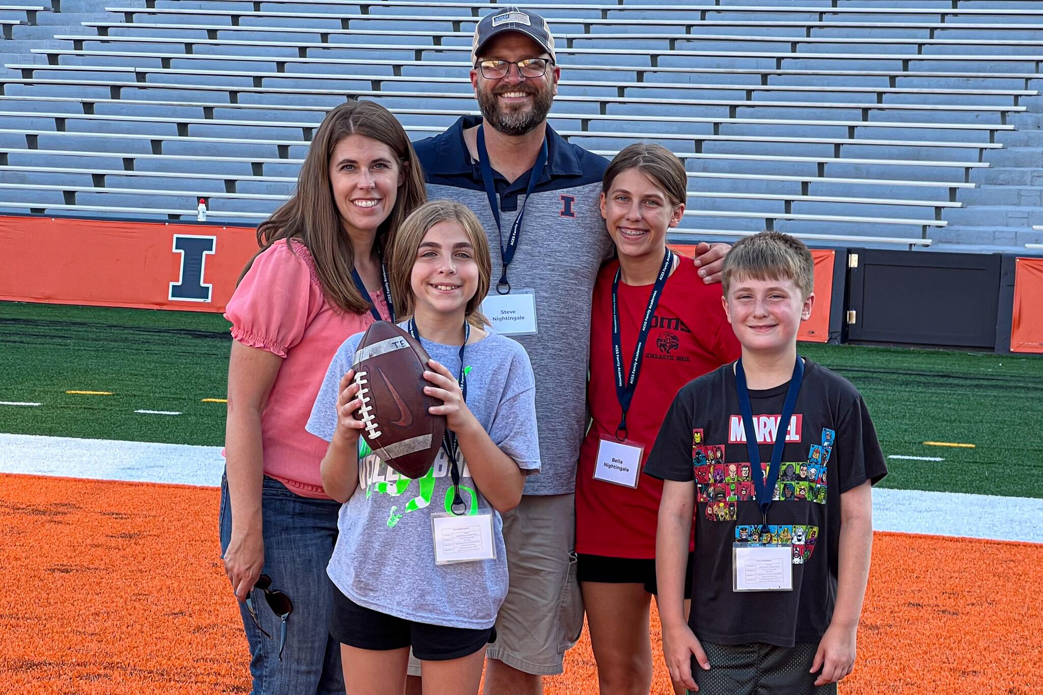 Lia and her family on Memorial Stadium. 